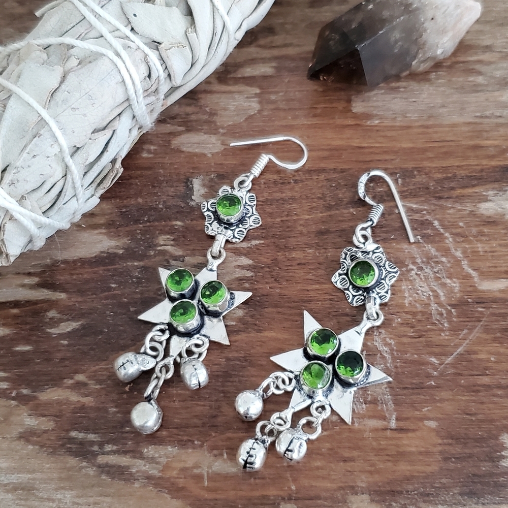 sterling silver boho drop star gemstone earrings